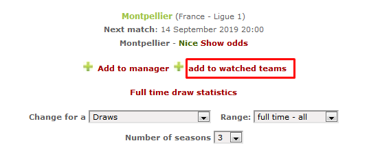 Adding a team to Watched teams section